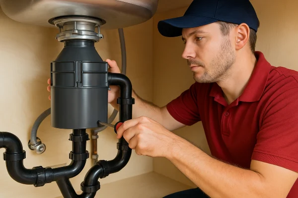 A male plumber with a screwdriver fixing a garbage diposal from Dallas TX Plumbing in Dallas, TX - Faucet Installation Services